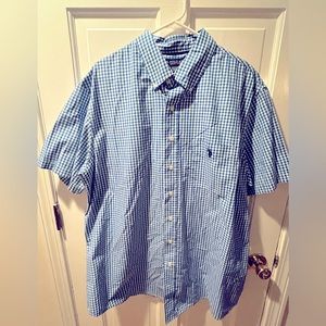 Short sleeve gingham check button down shirt